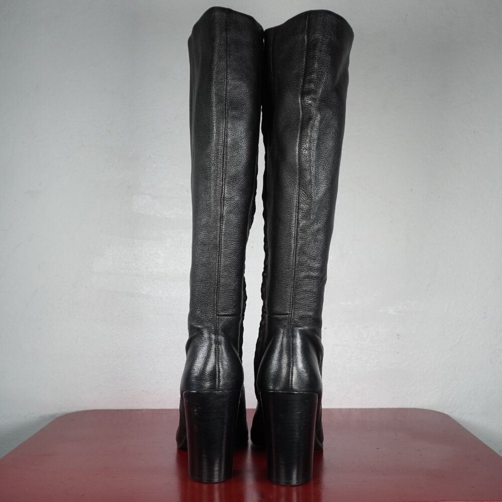Women's Kenneth Cole Black Leather Knee High Chunky Heel Long Fashion Boots 9.5 - Picture 7 of 10